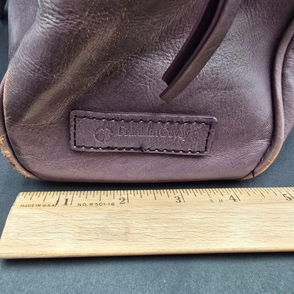 Franklin Covey Plum Purple Full Grain Leather Satchel Handbag AS IS